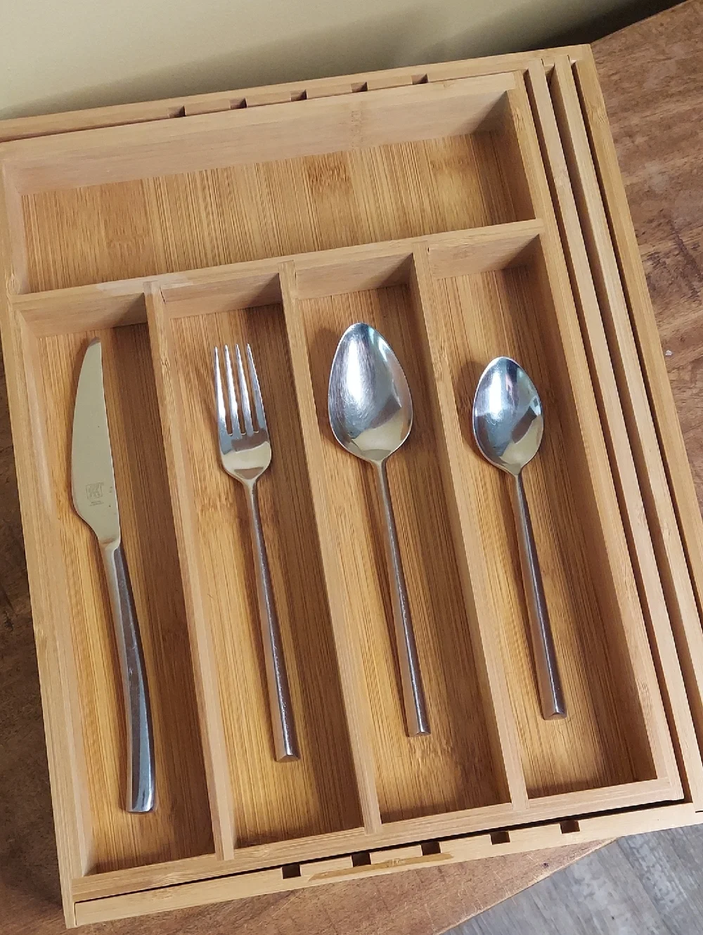 Crate & Barrel Bamboo Cutlery Drawer Organizer - Natural - Expandable